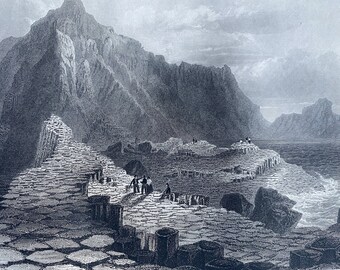 1874 Scene on the Giants Causeway Original Antique Print - Antrim, Northern Ireland - Mounted and Matted - Available Framed