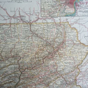1903 East Pennsylvania Original große antike Landkarte mit Nebenkarte von Philadelphia