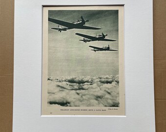 1940 Wellesley Long-Range Bombers above a Cloud Bank Original Vintage Print - Mounted and Matted - Available Framed