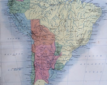 1859 South America Original Antique Map - Available Framed