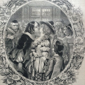 1855 Old English Custom - Salutations in honour of the Trinity, original print from engraving, illustrated times, Victorian Art, Wall Decor