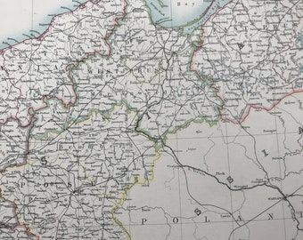 1898 German Empire (Eastern Part) Large Original Antique A & C Black Map - Prussia - Germany - Poland - Victorian Wall Decor - Gift Idea