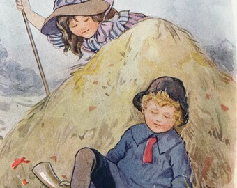 1917 Little Boy Blue Original Vintage Margaret W. Tarrant Illustration - Matted and Available Framed - Nursery Rhyme