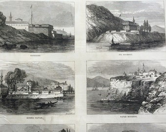 1877 The Fortresses of the Bosphorus Original Antique Engraving, Illustrated London News,  Victorian Art, Wall Decor, Home Decor