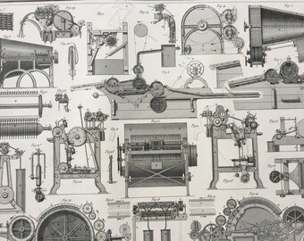 1849 Machinery Diagram Large Original Antique Engraving - Mounted and Matted -  Victorian Technology - Engineering - Available Framed