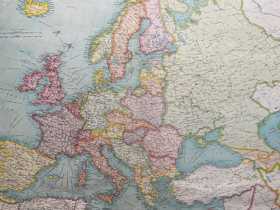 1922 Europe Large Original Antique Times Atlas Political Map Large Wall