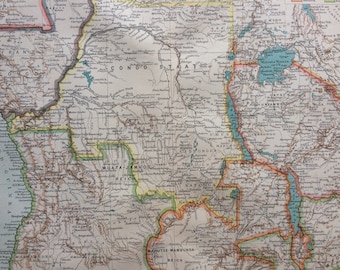 1895 Equatorial Africa (Central) Original Antique Map - Available Framed - Vintage Map - Congo - Angola