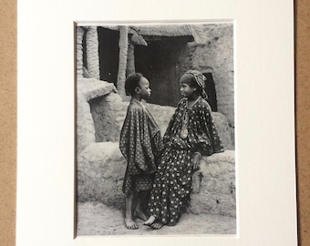 1940s Children of the Sahara Original Vintage Photo Print - Mounted and Matted - Algeria - Traditional Dress - Available Framed