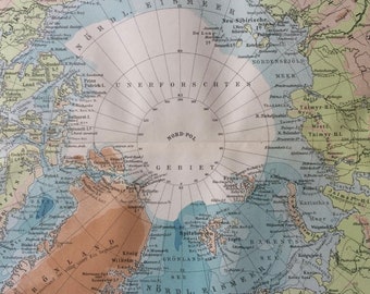 1897 North Polar Region Original Antique Map - Arctic - Greenland - North Pole - Available Framed - Cartography - Vintage Map