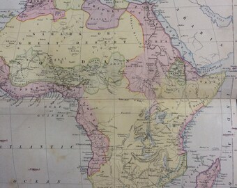 1873 Africa Original Antique Map - Vintage Wall Decor