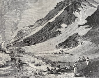 1880 Jebel Hammam Farun Original Antique Engraving - Egypt - Mounted and Matted - Available Framed