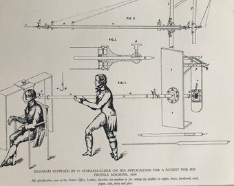 1938 Diagram supplied by C. Schmalcalder on his application for a patent for his Profile Machine Original Antique Print - Silhouette