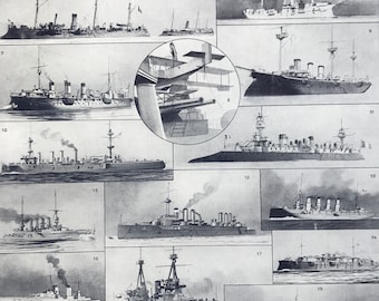 1929 Cruisers and Battleships Original Antique Print - Ship - Navy - Naval Decor - Mounted and Matted - Available Framed