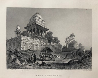 1871 Abu's Tomb, Merat Original Antique Steel Engraving - Meerut - Mughal Architecture - India - Mounted and Matted - Available Framed