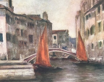 1904 All Saints Quay at St. Trovaso Original Antique Print - Venice - Italy - Mounted and Matted - Available Framed