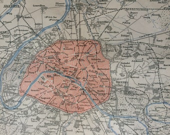 1877 Paris Original Antique Map - Available Framed - City Plan - France - Vintage Wall Decor