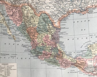 1897 Mexico Original Antique Map - Mounted and Matted - Available Framed