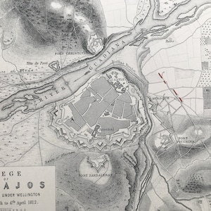 1875 Belagerung von Badajos, 1812 Originale Antike Landkarte - Napoleonische Kriege - Schlacht Karte - Militärgeschichte - Verfügbar gerahmt