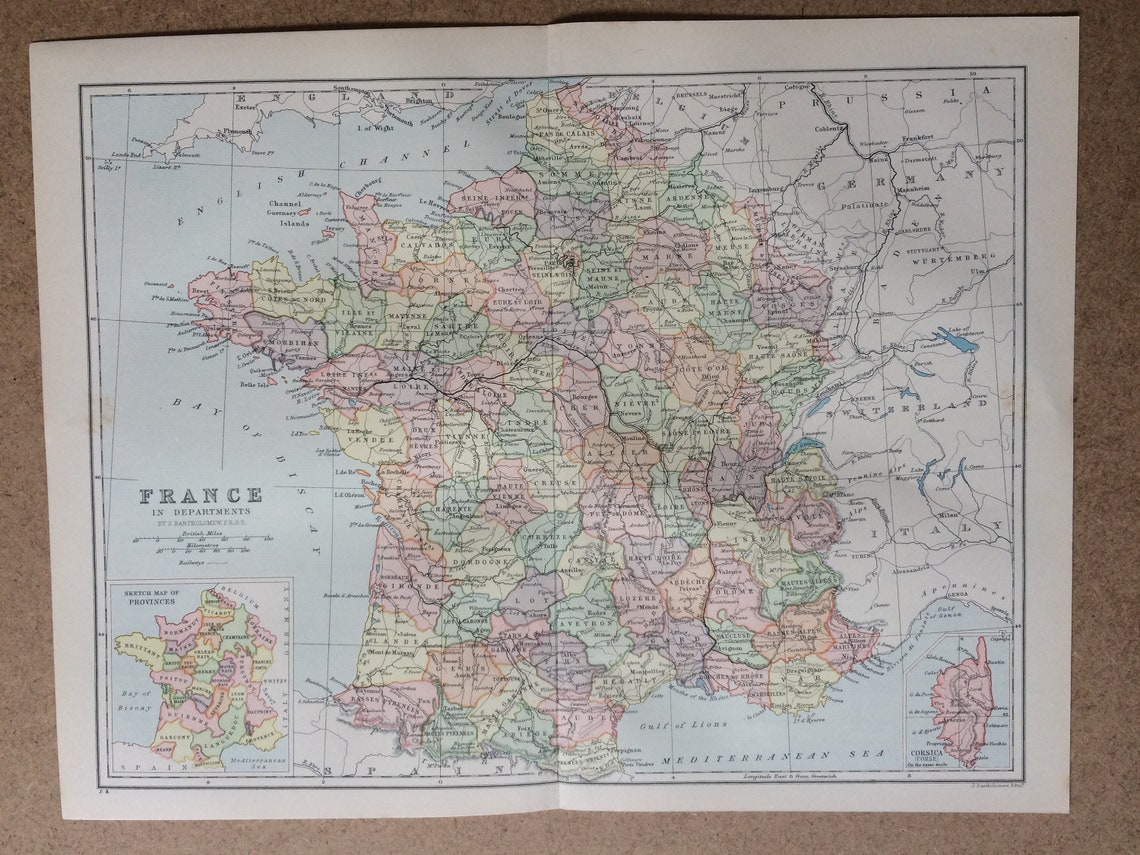 1900 France in Departments Original Antique Map 10 X 12 - Etsy Australia