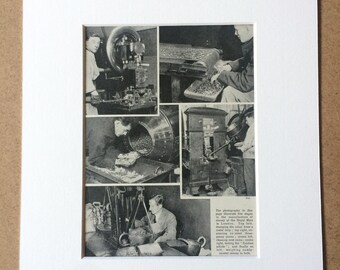 1940s How Money is made at the mint Original Vintage Print - Mounted and Matted - Coin - Currency - Available Framed