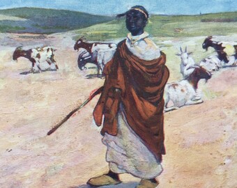 1904 A Goatherd - Morocco Original Antique Print - Moroccan Landscape - Morocco - Mounted and Matted - Available Framed