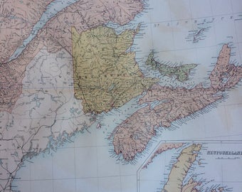 1859 Canada - New Brunswick, Nova Scotia extra large rare original antique A & C Black Map with inset map of Newfoundland