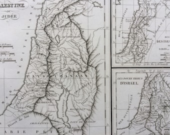 1822 Palestine ou Judee Original Antique Engraved Ancient History Map - Fine Detail - World Map - Cartography - Israel - Judea - Canaan