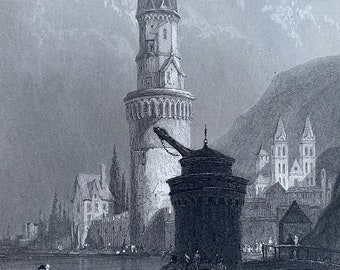 1836 Andernach, Germany Original Antique Print - Engraving - Mounted and Matted - Available Framed