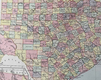 1875 Texas and Indian Territory Original Antique Map - US State - Oklahoma - Native American History - United States - Available Framed