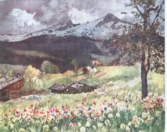 1917 Grindelwald, looking towards the Wengern Alp Original Antique Print - Mounted and Matted - Available Framed - Switzerland