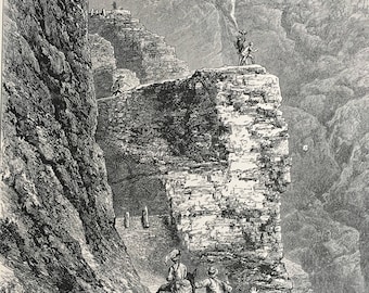1876 The Path over the Gemmi Original Antique Wood Engraving - Mounted and Matted - Available Framed - Bernese Alps - Switzerland