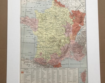 1897 France - Ancient Provinces and Administrative Divisions Original Antique Map - Mounted and Matted - Available Framed