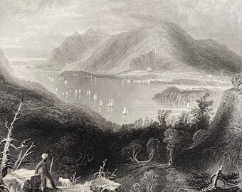 1840 View from Fort Putnam (Hudson River) Original Antique Engraving - West Point - New York - Mounted and Matted - Available Framed