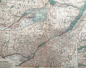 1903 Quebec Original Antique Map with inset sketch map of Quebec and city plans of Quebec and Montreal - Canada - 11 x 16 Inches