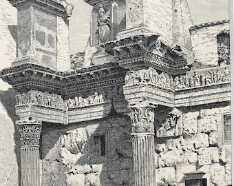 1876 The Colonacce - Part of the Forum of Nerva Original Antique Wood Engraving - Mounted and Matted - Available Framed - Roman Architecture