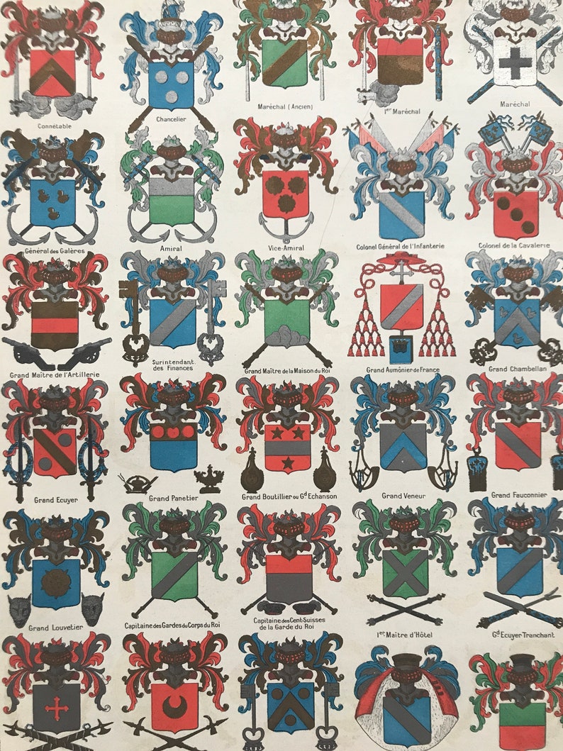 1897 Royal Charges Coats of Arms Original Antique Print Etsy