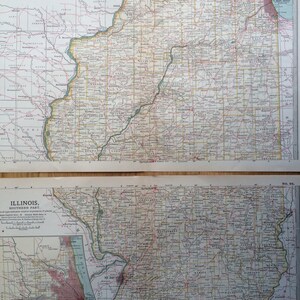1903 Originele grote antieke kaartenset Illinois - Amerikaanse staatskaart - IL - Set van 2 kaarten