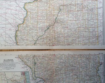 1903 Illinois Original Large Antique Map Set - US State Map - IL - Set of 2 Maps