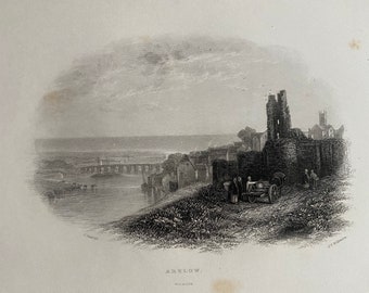 1840 Arklow, Wicklow Original Antique Engraving - Ireland - Landscape Scenery - Mounted and Matted - Available Framed