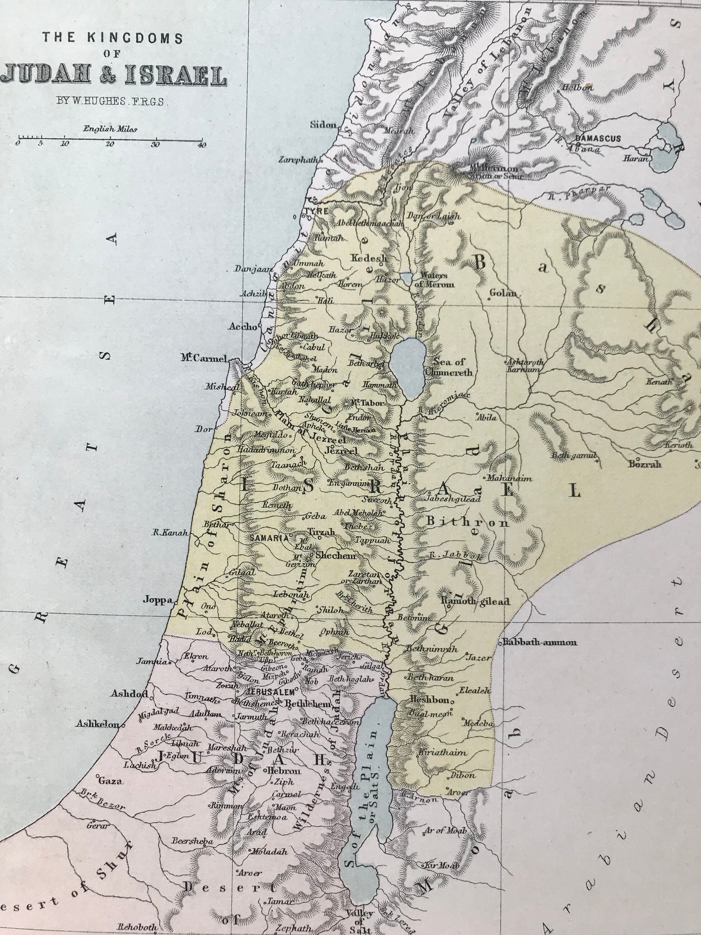 1871 The Kingdoms of Judah and Israel Original Antique Map - Mounted ...