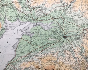 1924 Borders, Dumfries, Cumberland, Northumberland Original Antique Ordnance Survey Panorama Map - Scotland - Cartography - Geography