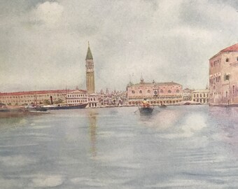 1904 St Mark's Basin Original Antique Print - Venice - Italy - Mounted and Matted - Available Framed