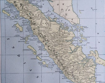 1901 SUMATRA Original Antique Map, 11 x 14.5 inches, Home Decor, Cartography, Geography, Vintage Decor