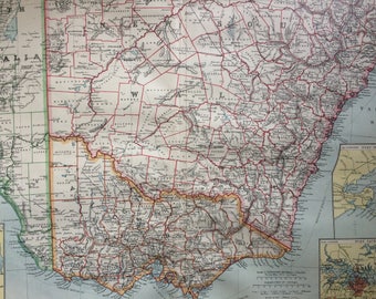 1903 South-East Australia Large Original Antique Map, 15.5 x 20.5 inches, Harmsworth map