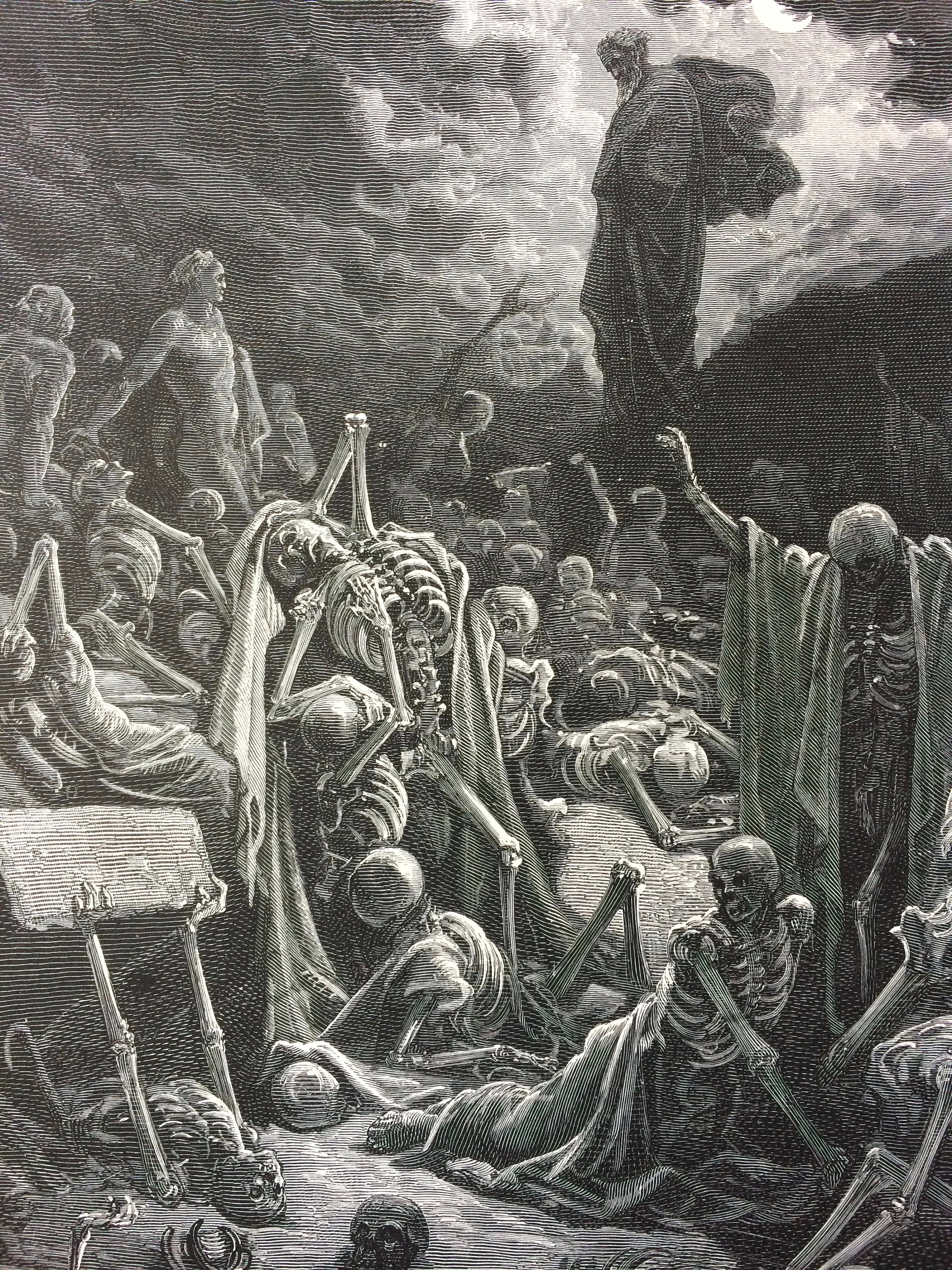 1870 The Vision of the Valley of Dry Bones Original Antique Gustave Dore Engraving Mounted and