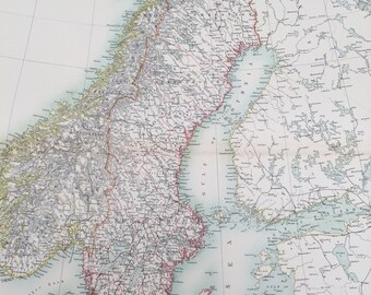 1898 Sweden, Norway and Denmark Extra Large Original Antique A & C Black Map - Scandinavia - Wall Decor - Gift Idea