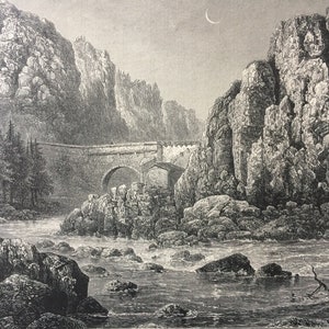 1876 Gorge at Thiers Original Antique Wood Engraving - Mounted and Matted - France - Landscape - Decorative Art - Available Framed