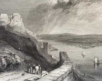 1836 Coblentz, Germany Original Antique Print - Koblenz, Prussia - Engraving - Mounted and Matted - Available Framed