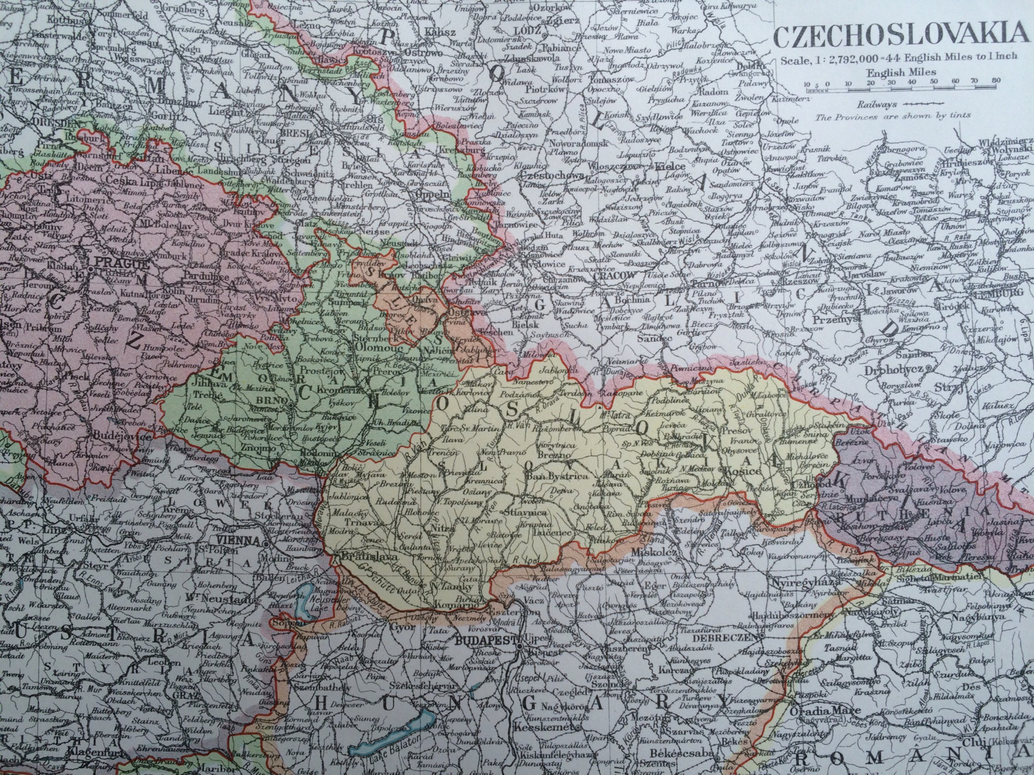 1920 CZECHOSLOVAKIA Original Vintage Map, 12 x 14.5 inches, historical