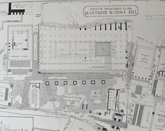 1875 The Forum Romanum and its surrounding Buildings Original Antique Map - Rome - Roman History